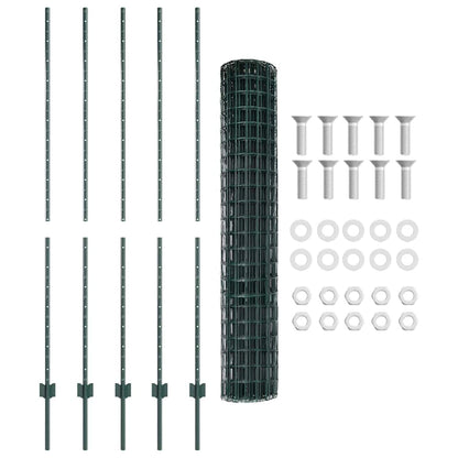 Euro Fence with Post 10 x 1.6 m PVC-Coated Steel Green Mesh