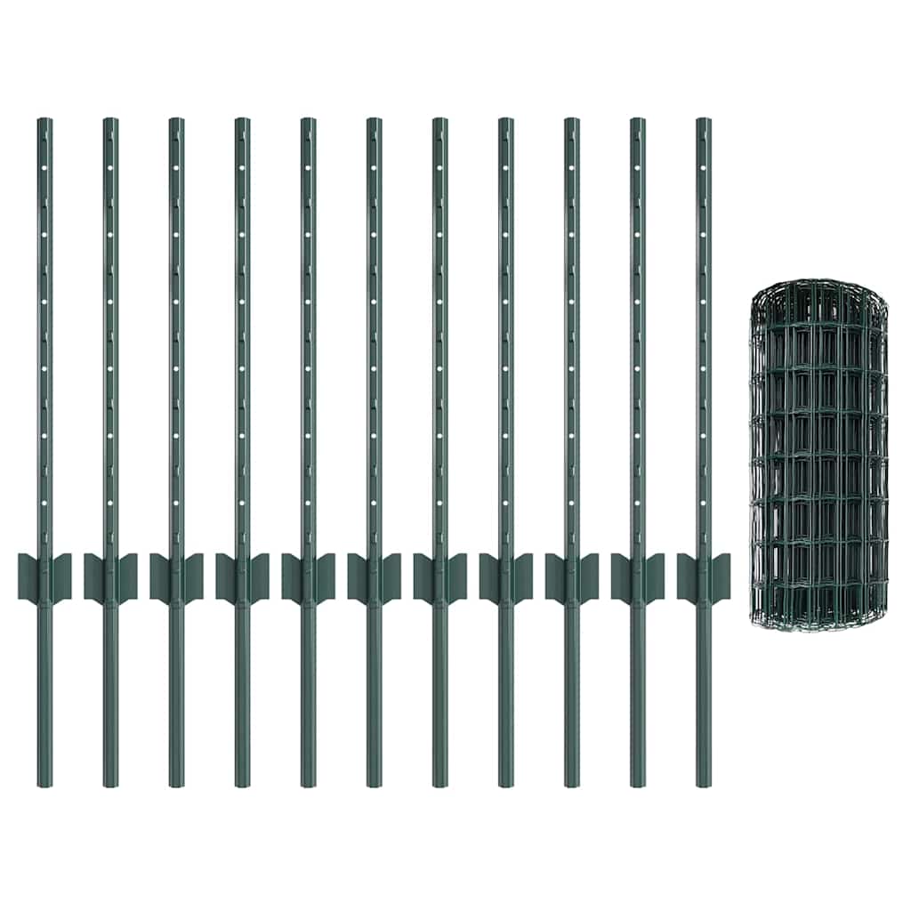 Euro Fence with Post 25 x 0.6 m PVC-Coated Steel Green Mesh