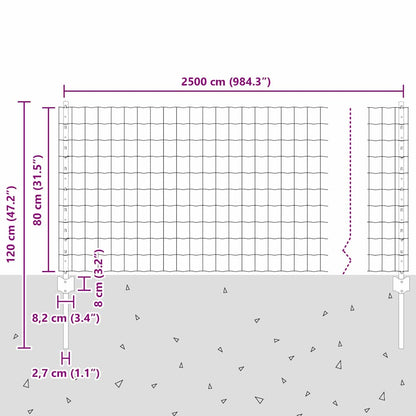 Euro Fence with Post 25 x 0.8 m PVC-Coated Steel Green Mesh