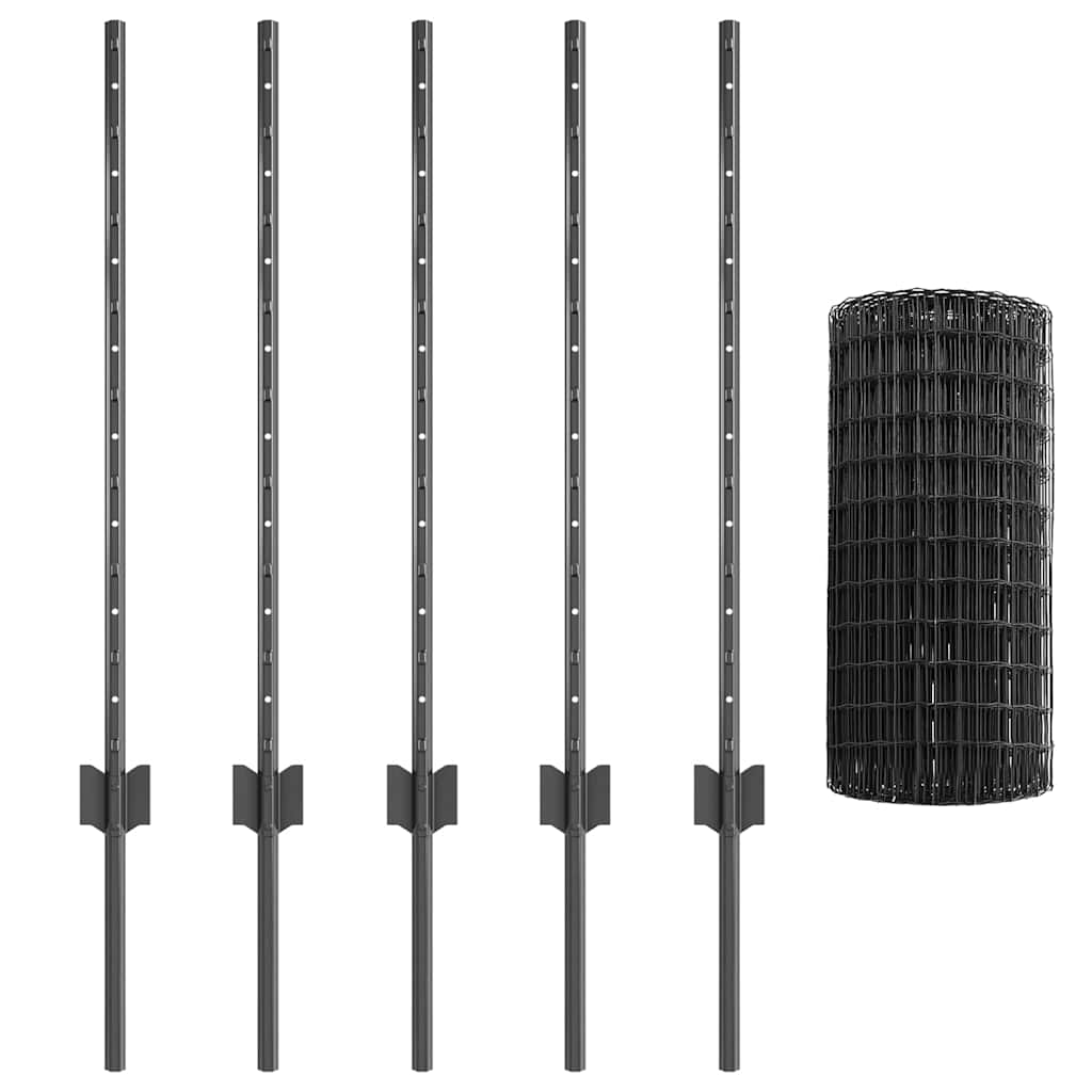 Euro Fence with Post 10 x 0.8 m PVC-Coated Steel Grey Mesh