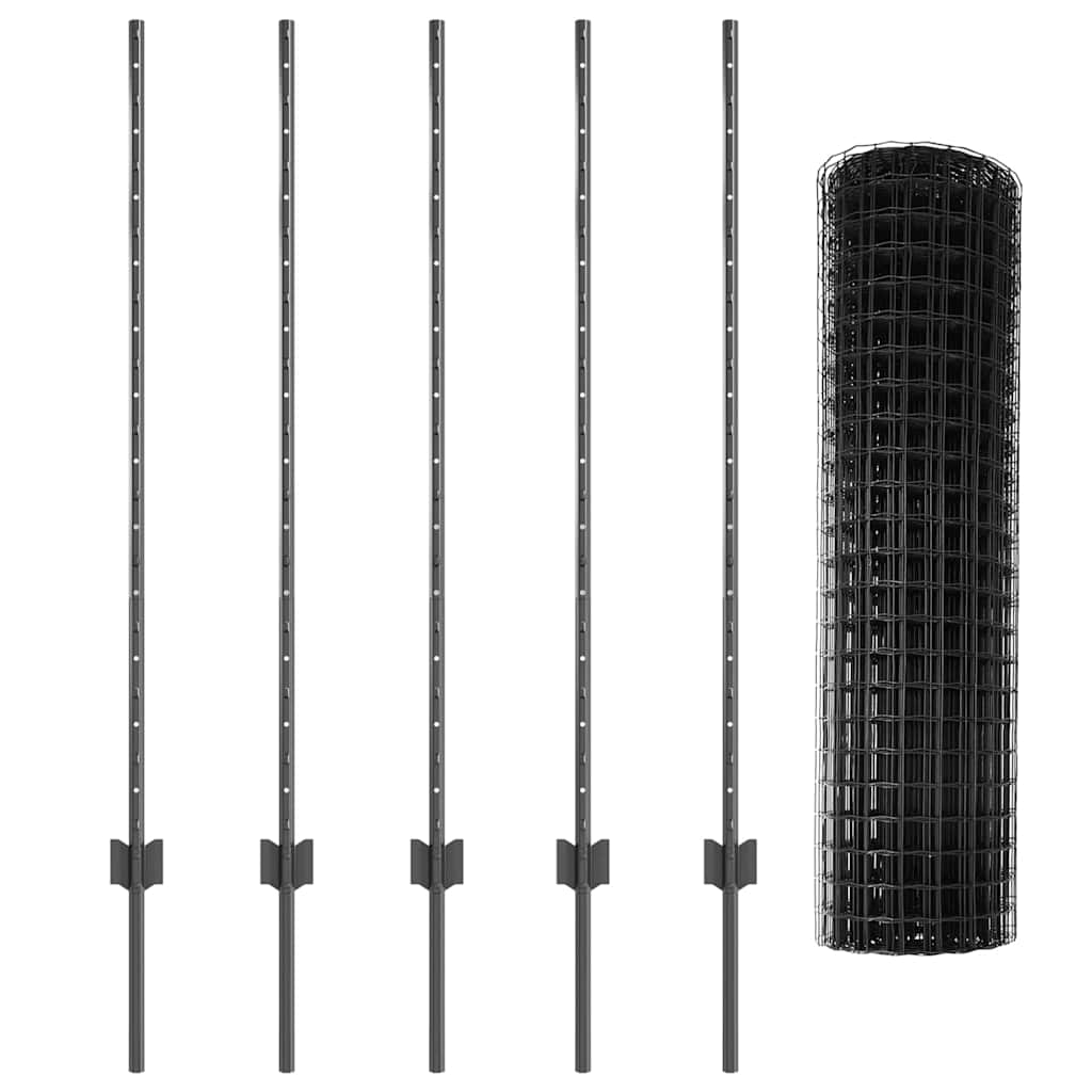 Euro Fence with Post 10 x 1.2 m PVC-Coated Steel Grey Mesh