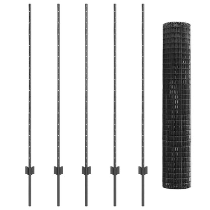 Euro Fence with Post 10 x 1.4 m PVC-Coated Steel Grey Mesh