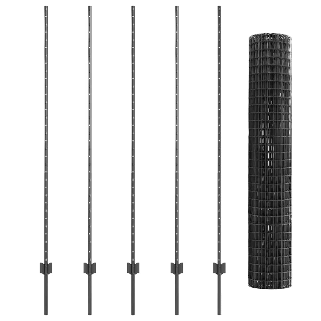 Euro Fence with Post 10 x 1.6 m PVC-Coated Steel Grey Mesh