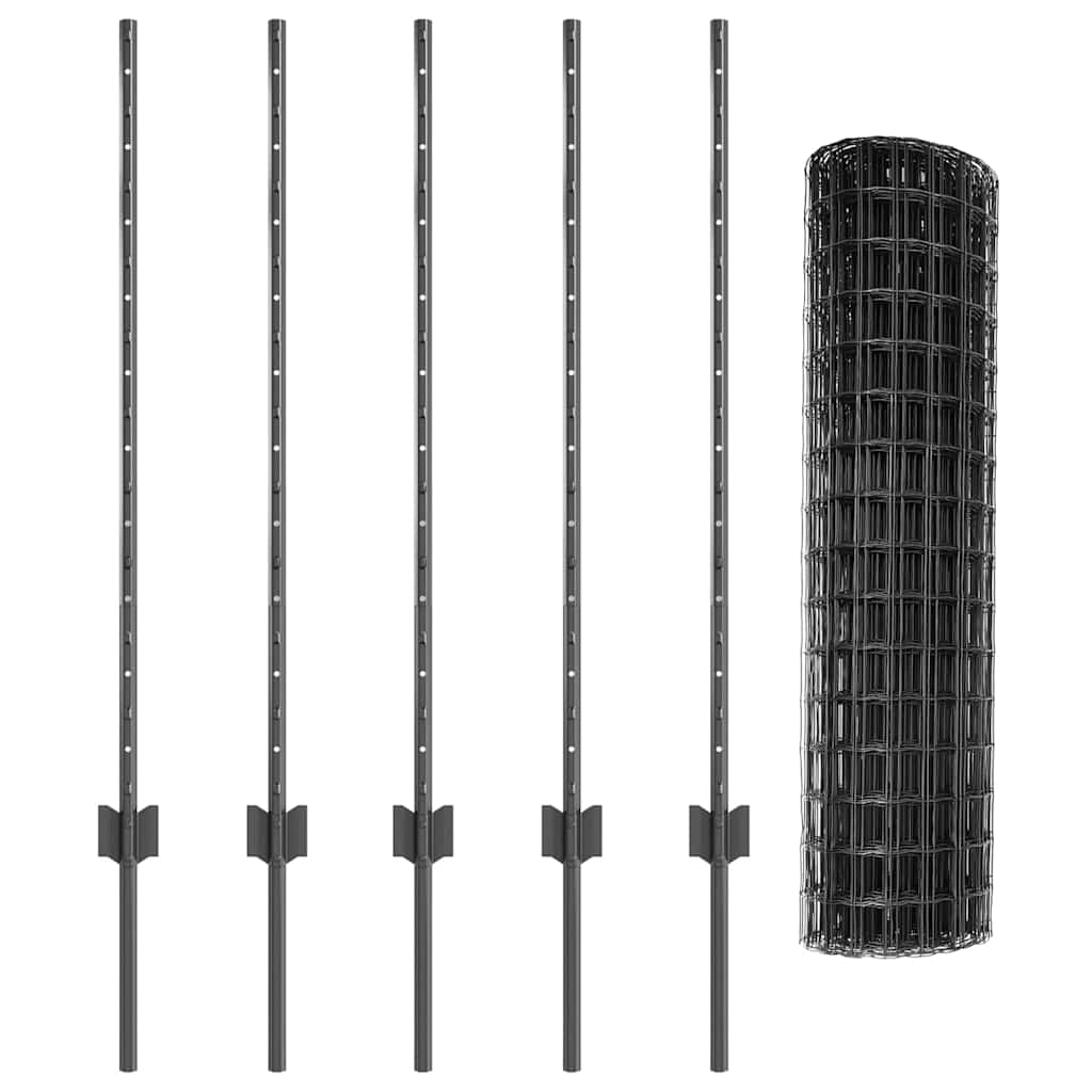 Euro Fence with Post 10 x 1 m PVC-Coated Steel Grey Mesh