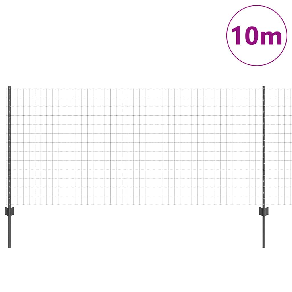 Euro Fence with Post 10 x 1 m PVC-Coated Steel Grey Mesh