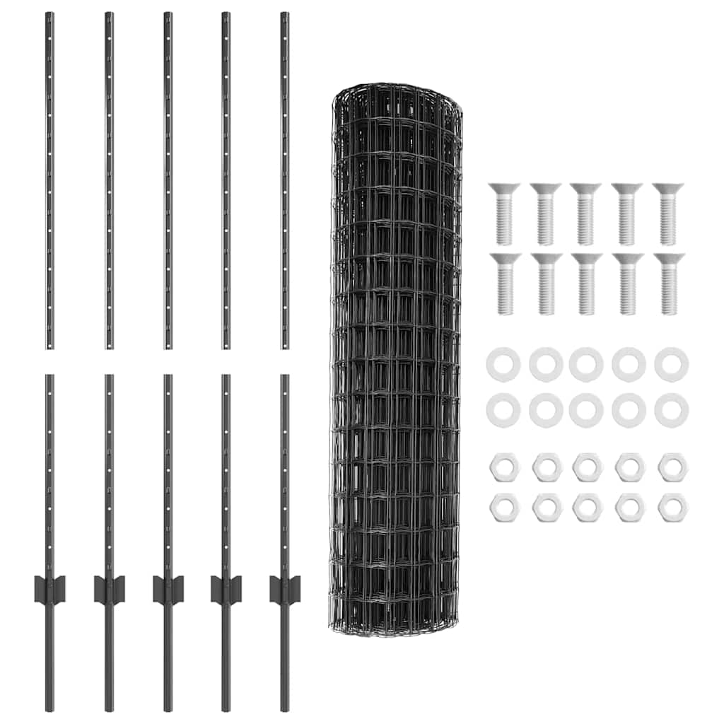 Euro Fence with Post 10 x 1.2 m PVC-Coated Steel Grey Mesh