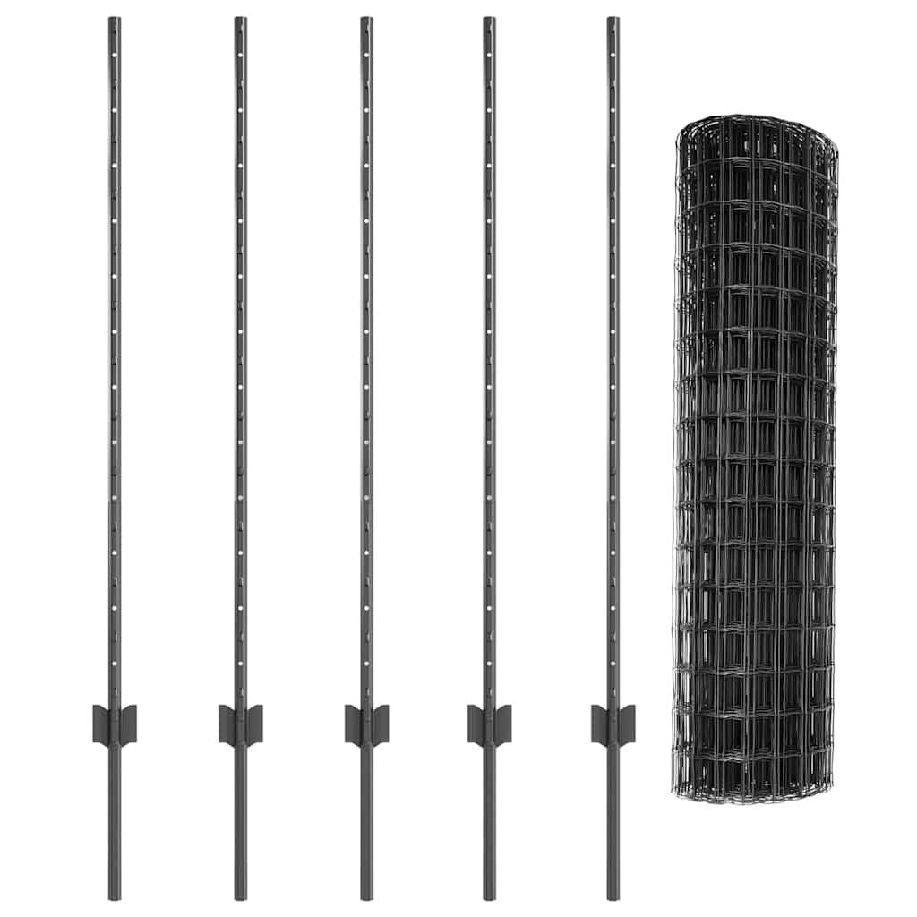 Euro Fence with Post 10 x 1.2 m PVC-Coated Steel Grey Mesh