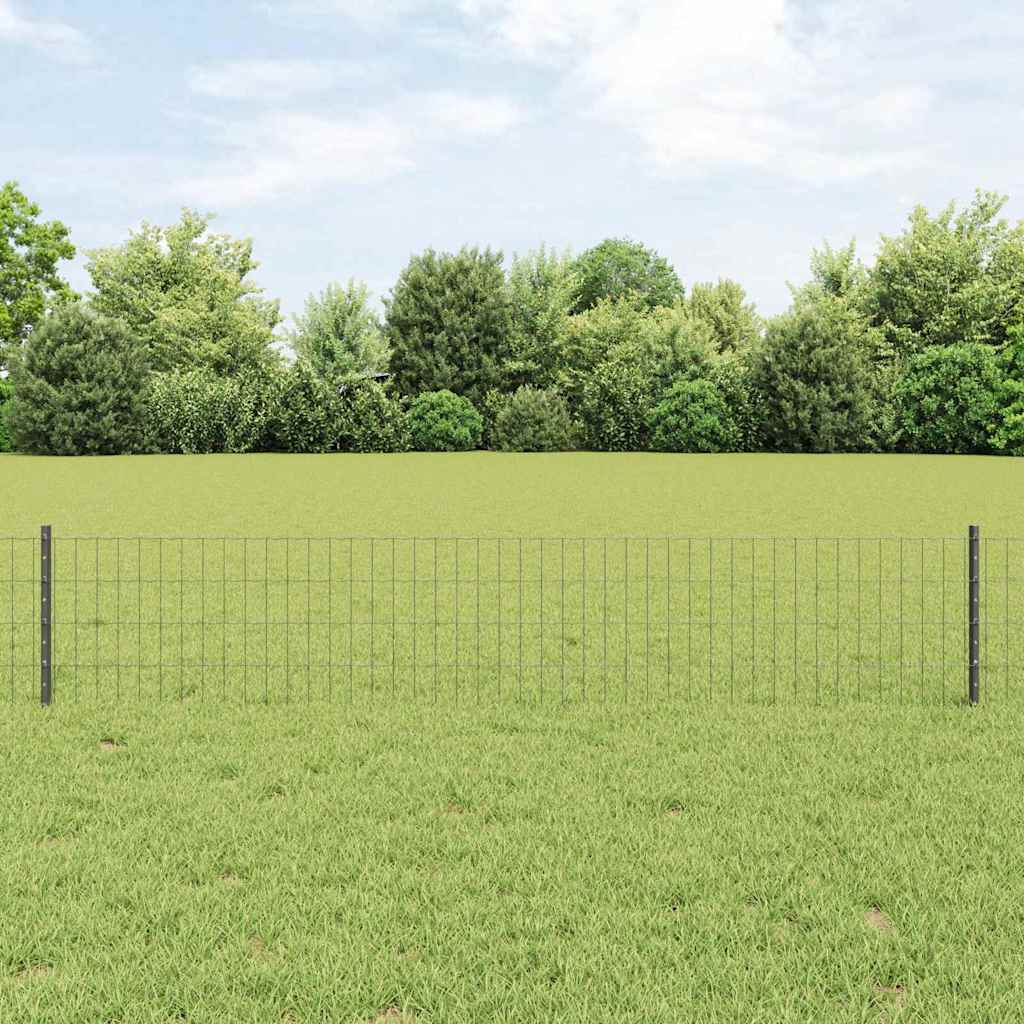 Euro Fence with Post 10 x 0.4 m PVC-Coated Steel Grey Mesh