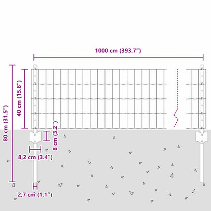 Euro Fence with Post 10 x 0.4 m PVC-Coated Steel Grey Mesh