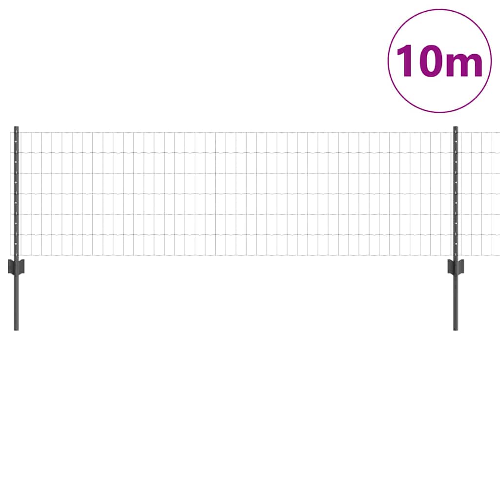 Euro Fence with Post 10 x 0.6 m PVC-Coated Steel Grey Mesh