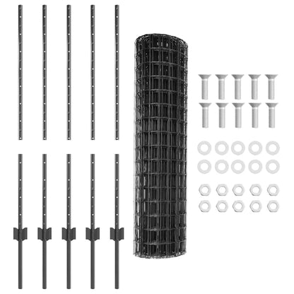 Euro Fence with Post 10 x 1 m PVC-Coated Steel Grey Mesh
