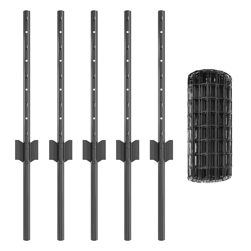 Euro Fence with Post 10 x 0.4 m PVC-Coated Steel Grey Mesh