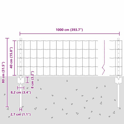 Euro Fence with Post 10 x 0.4 m PVC-Coated Steel Grey Mesh