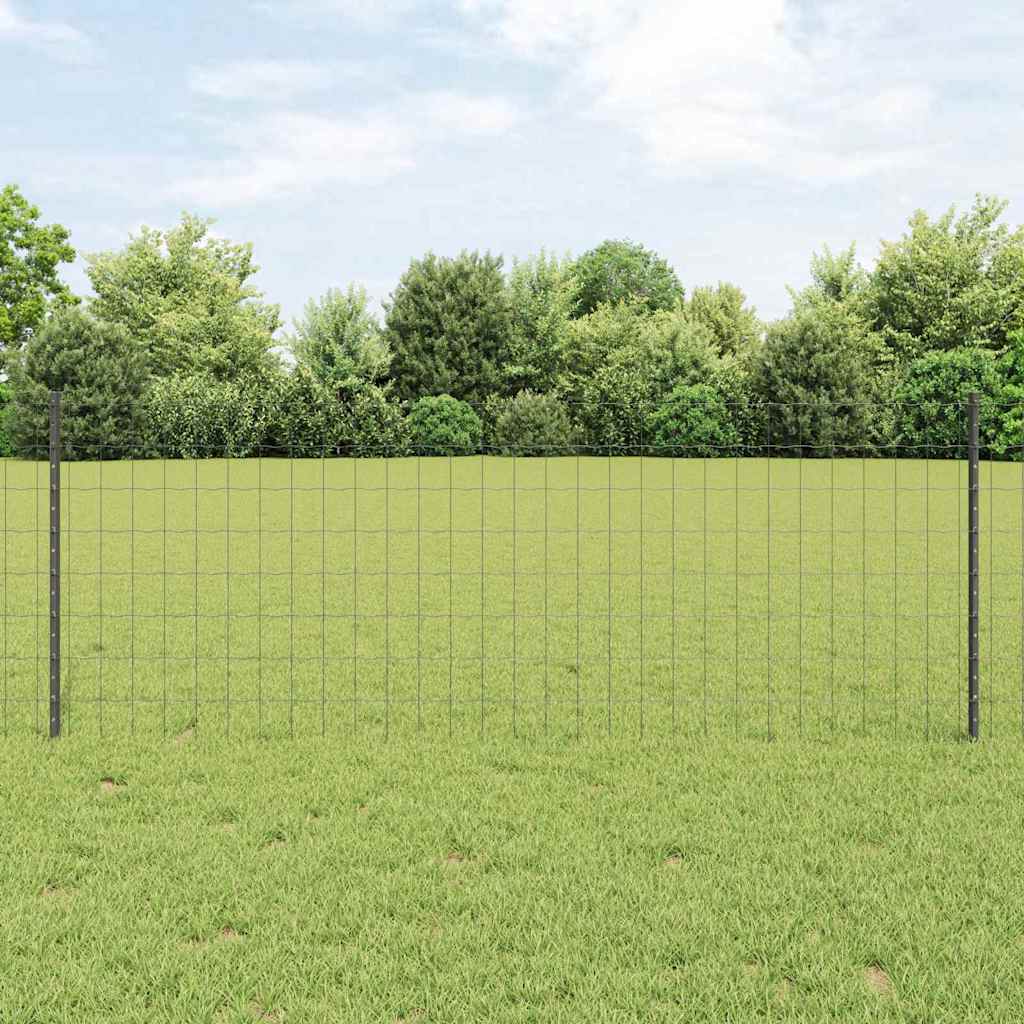 Euro Fence with Post 10 x 0.8 m PVC-Coated Steel Grey Mesh