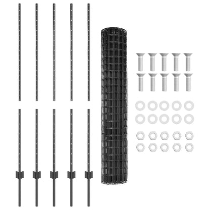 Euro Fence with Post 10 x 1.4 m PVC-Coated Steel Grey Mesh