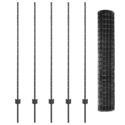 Euro Fence with Post 10 x 1.4 m PVC-Coated Steel Grey Mesh