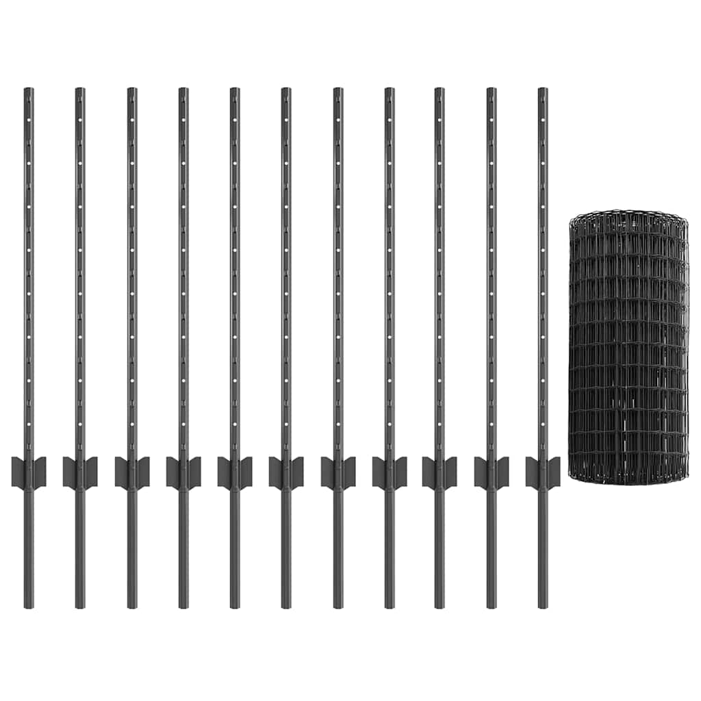 Euro Fence with Post 25 x 0.8 m PVC-Coated Steel Grey Mesh