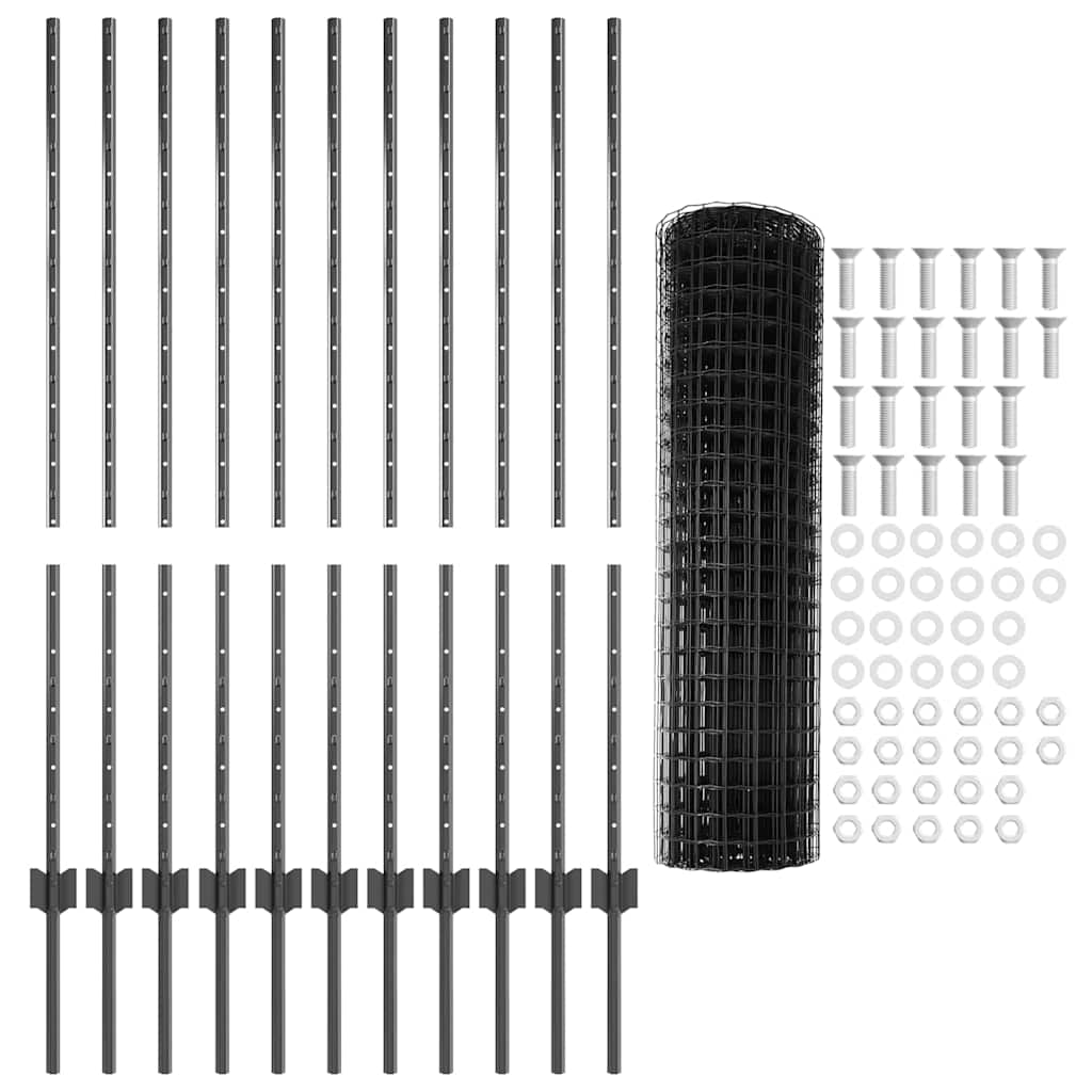 Euro Fence with Post 25 x 1.2 m PVC-Coated Steel Grey Mesh