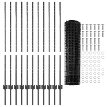 Euro Fence with Post 25 x 1.2 m PVC-Coated Steel Grey Mesh