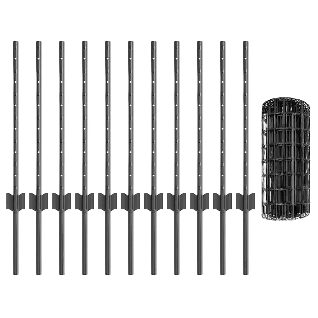 Euro Fence with Post 25 x 0.6 m PVC-Coated Steel Grey Mesh