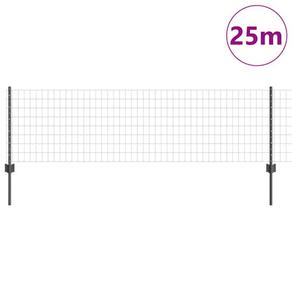 Euro Fence with Post 25 x 0.6 m PVC-Coated Steel Grey Mesh