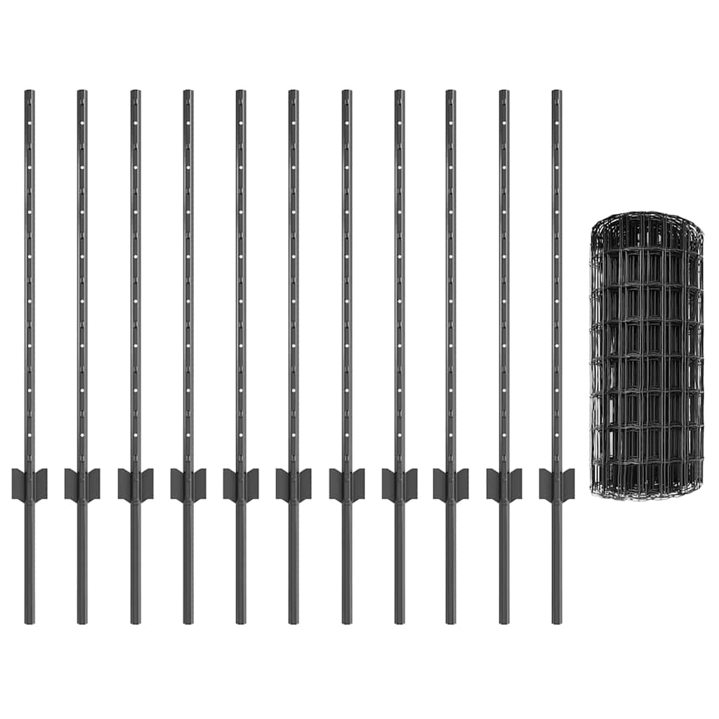 Euro Fence with Post 25 x 0.8 m PVC-Coated Steel Grey Mesh