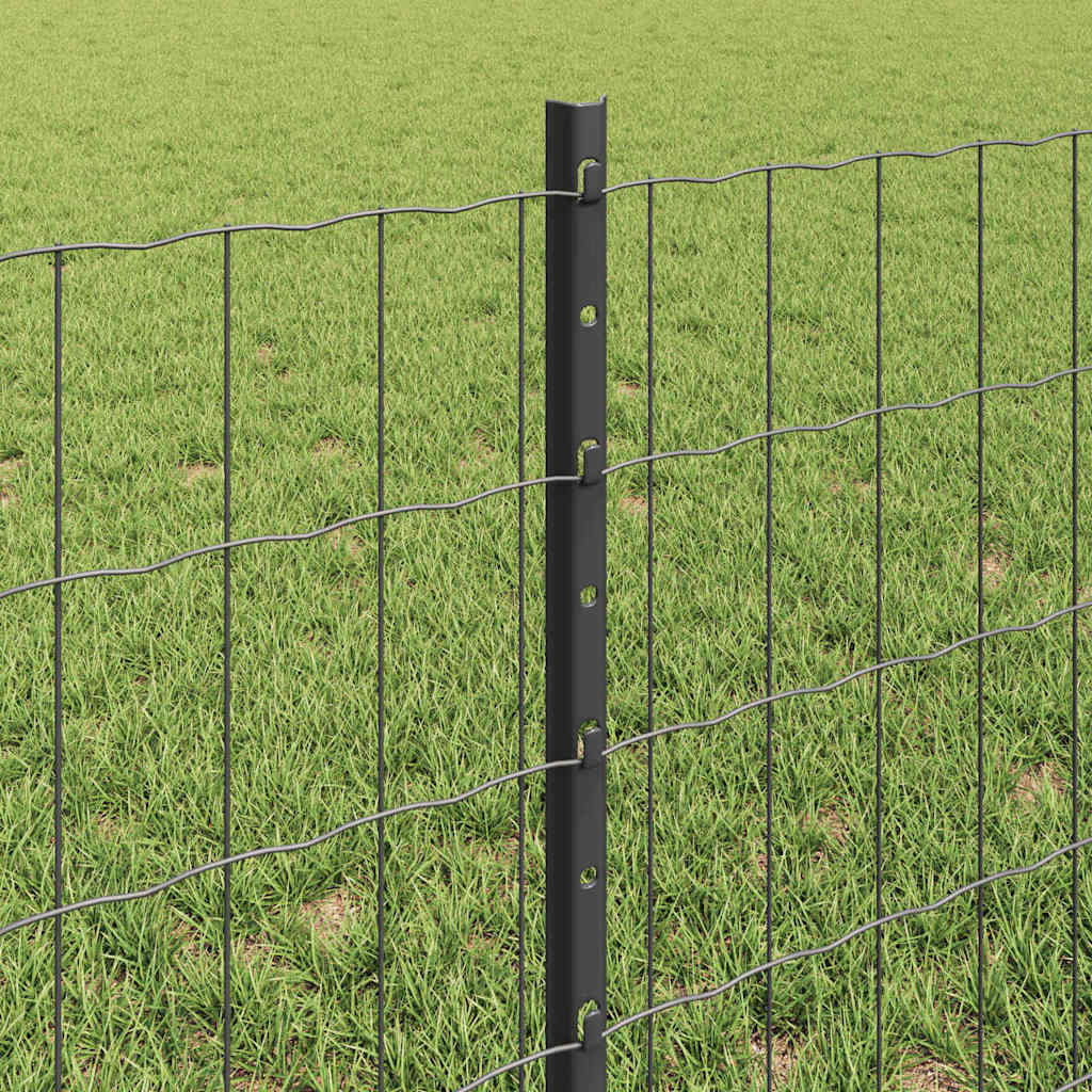 Euro Fence with Post 25 x 0.6 m PVC-Coated Steel Grey Mesh