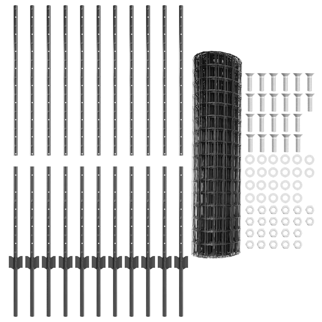 Euro Fence with Post 25 x 1.2 m PVC-Coated Steel Grey Mesh