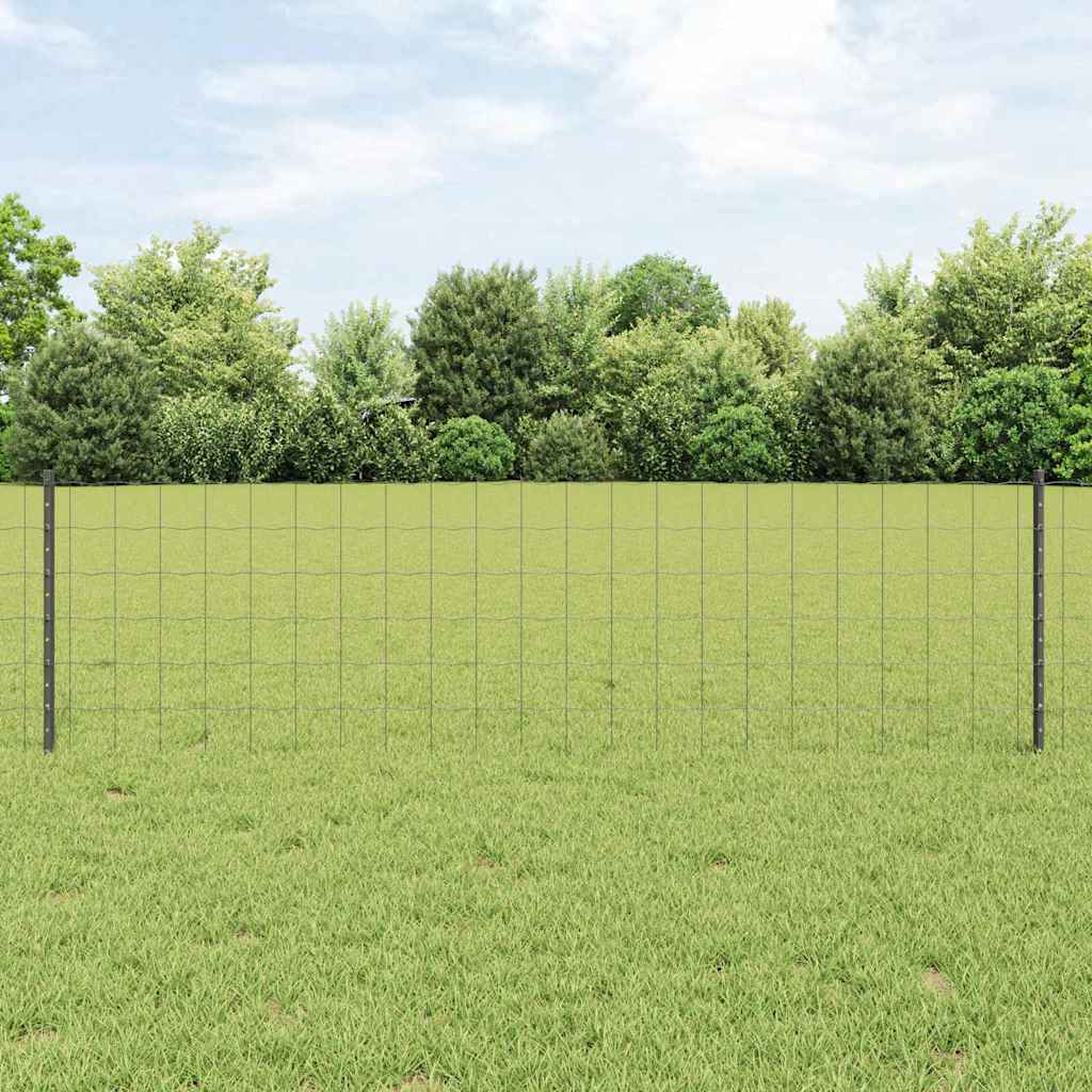 Euro Fence with Post 25 x 0.6 m PVC-Coated Steel Grey Mesh