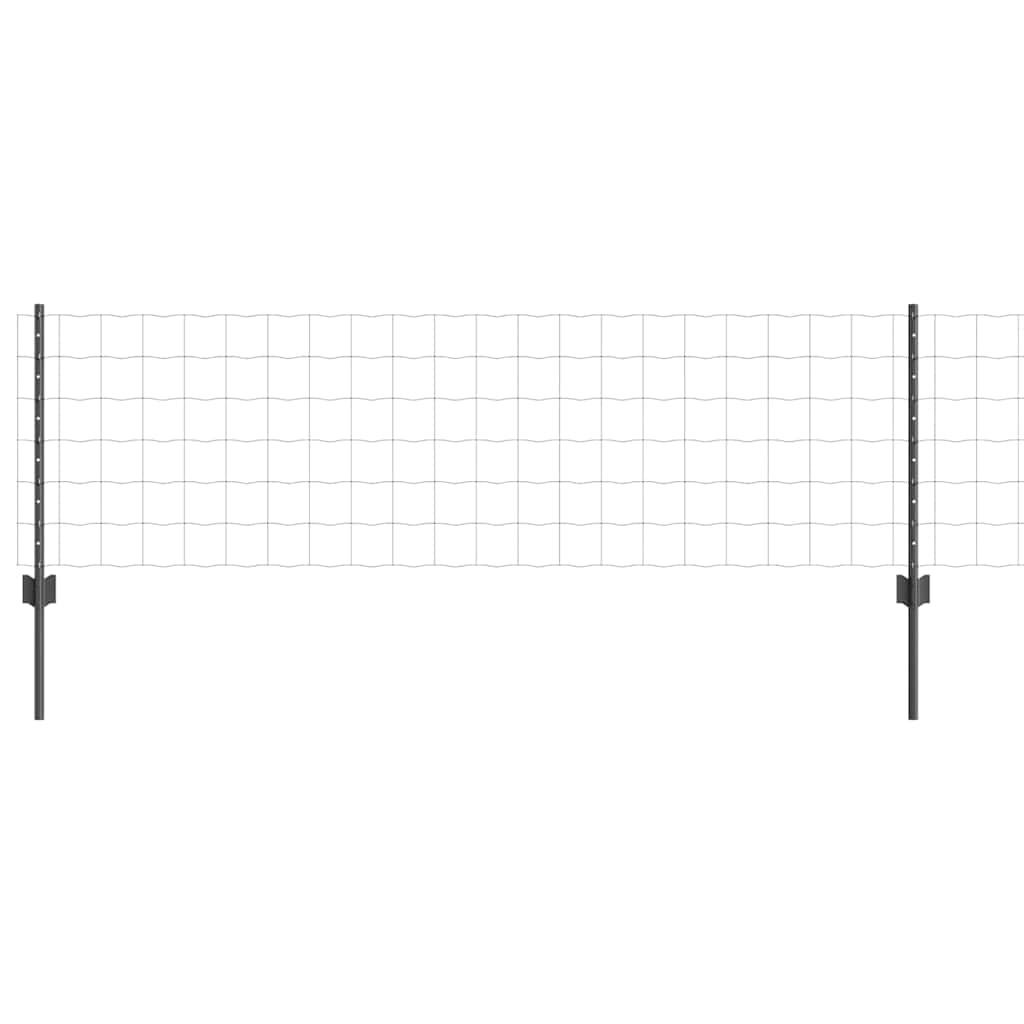 Euro Fence with Post 25 x 0.6 m PVC-Coated Steel Grey Mesh
