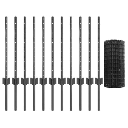 Euro Fence with Post 25 x 0.6 m PVC-Coated Steel Grey Mesh