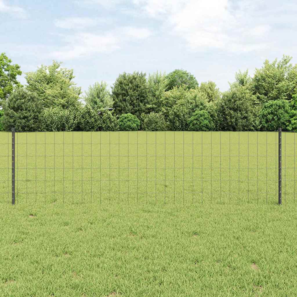 Euro Fence with Post 50 x 0.6 m PVC-Coated Steel Grey Mesh