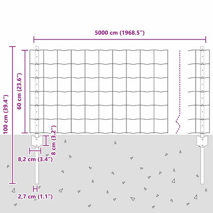 Euro Fence with Post 50 x 0.6 m PVC-Coated Steel Grey Mesh