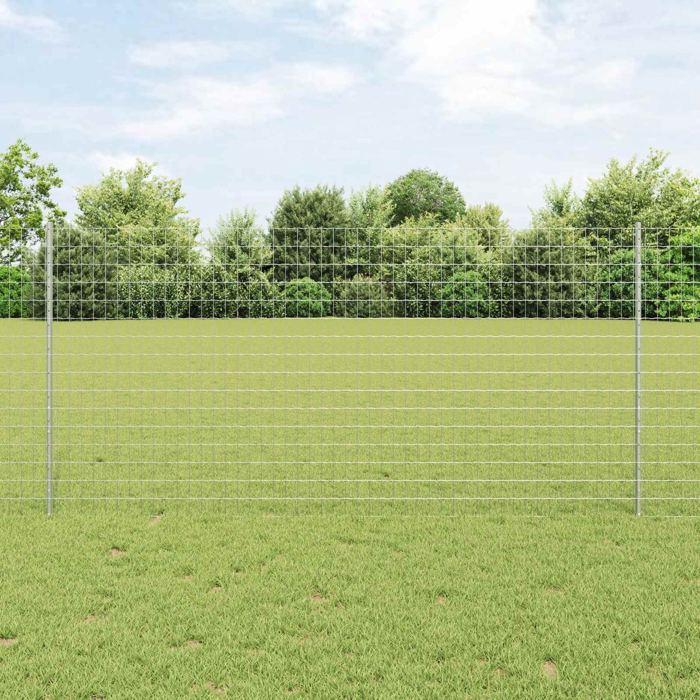 Euro Fence with Post 10 x 1.2 m Galvanised Steel Silver Mesh