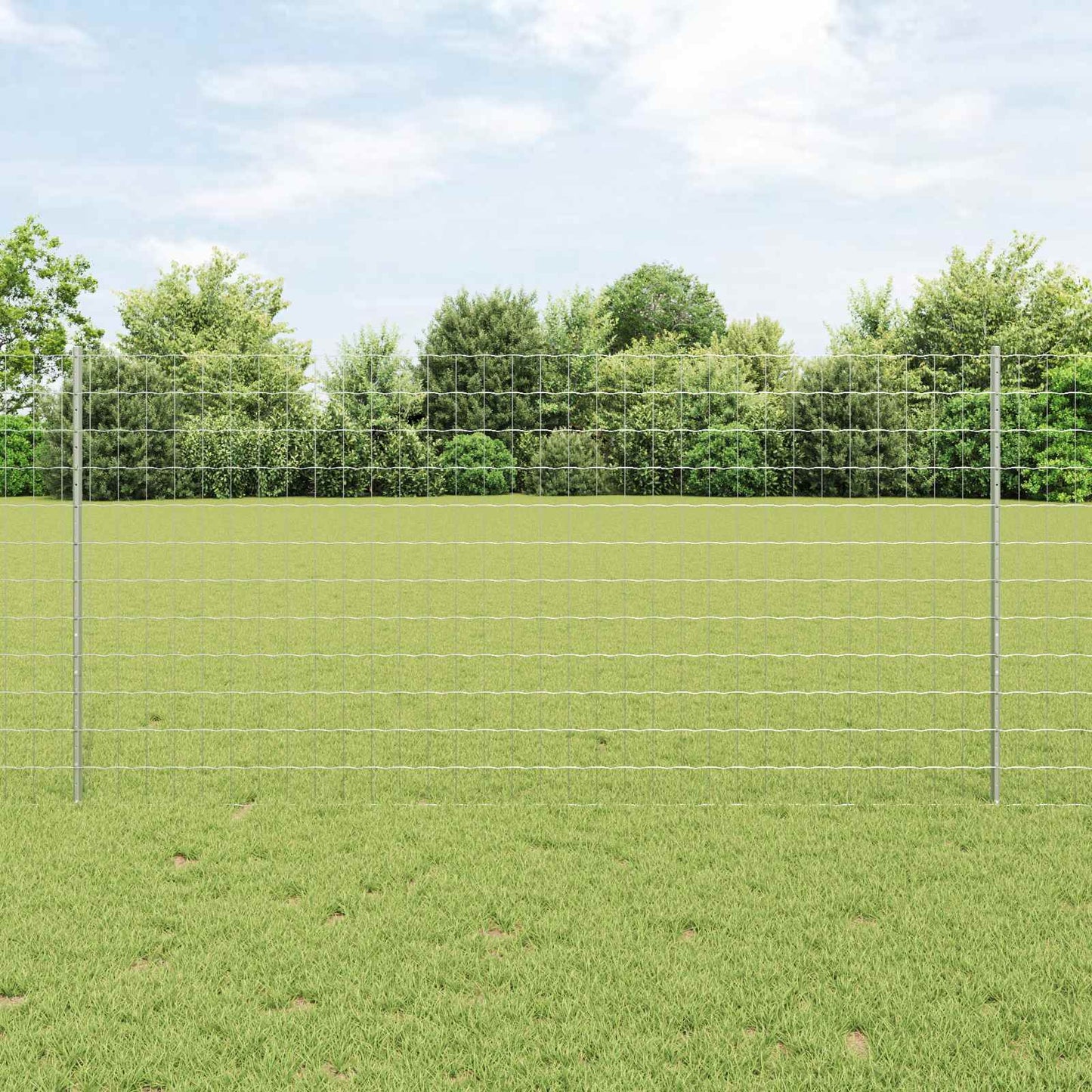 Euro Fence with Post 10 x 1.2 m Galvanised Steel Silver Mesh