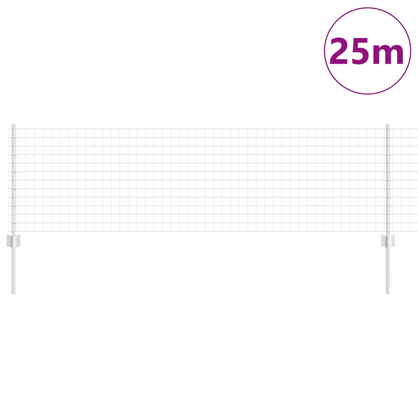 Euro Fence with Post 25 x 0.6 m Galvanised Steel Silver Mesh