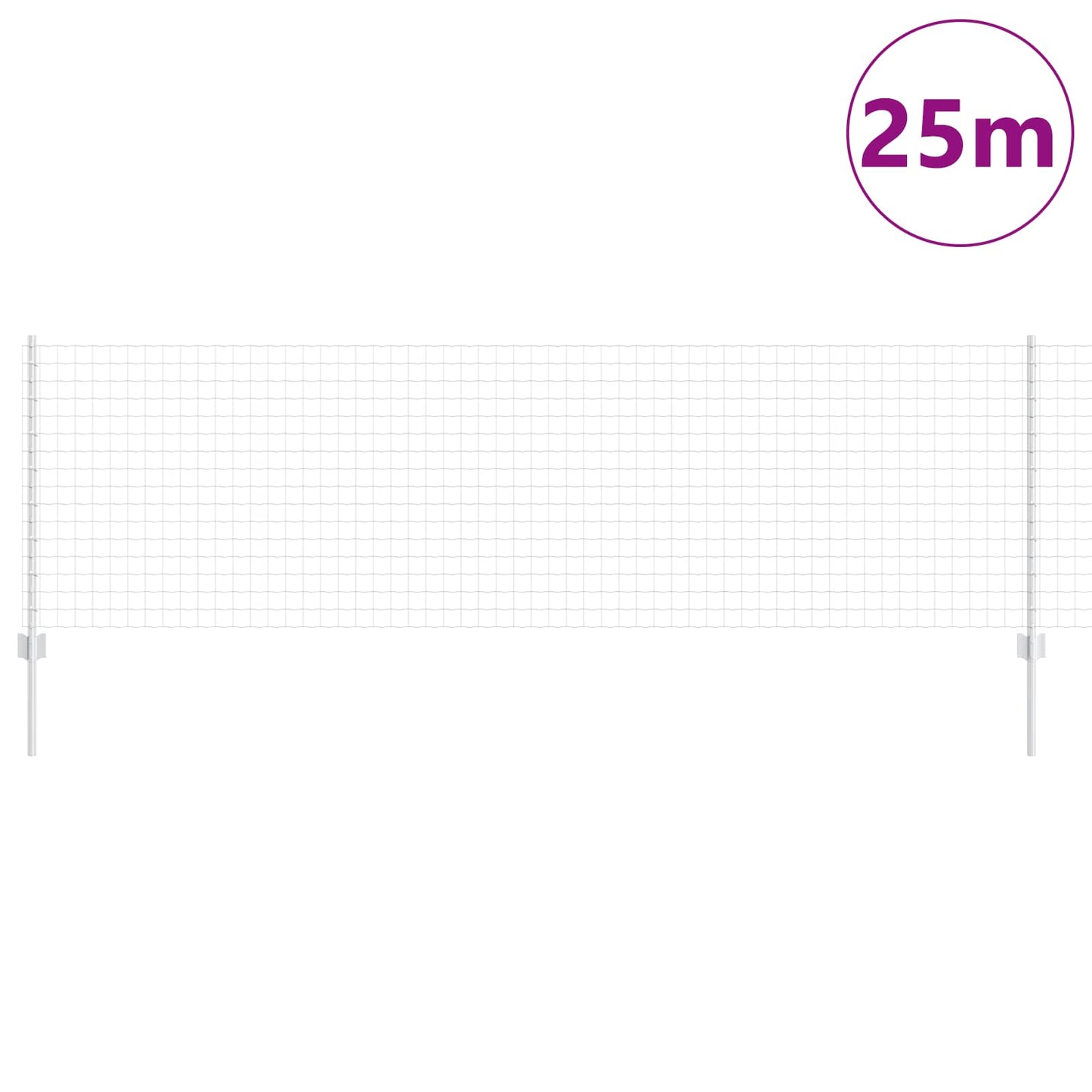 Euro Fence with Post 25 x 0.8 m Galvanised Steel Silver Mesh