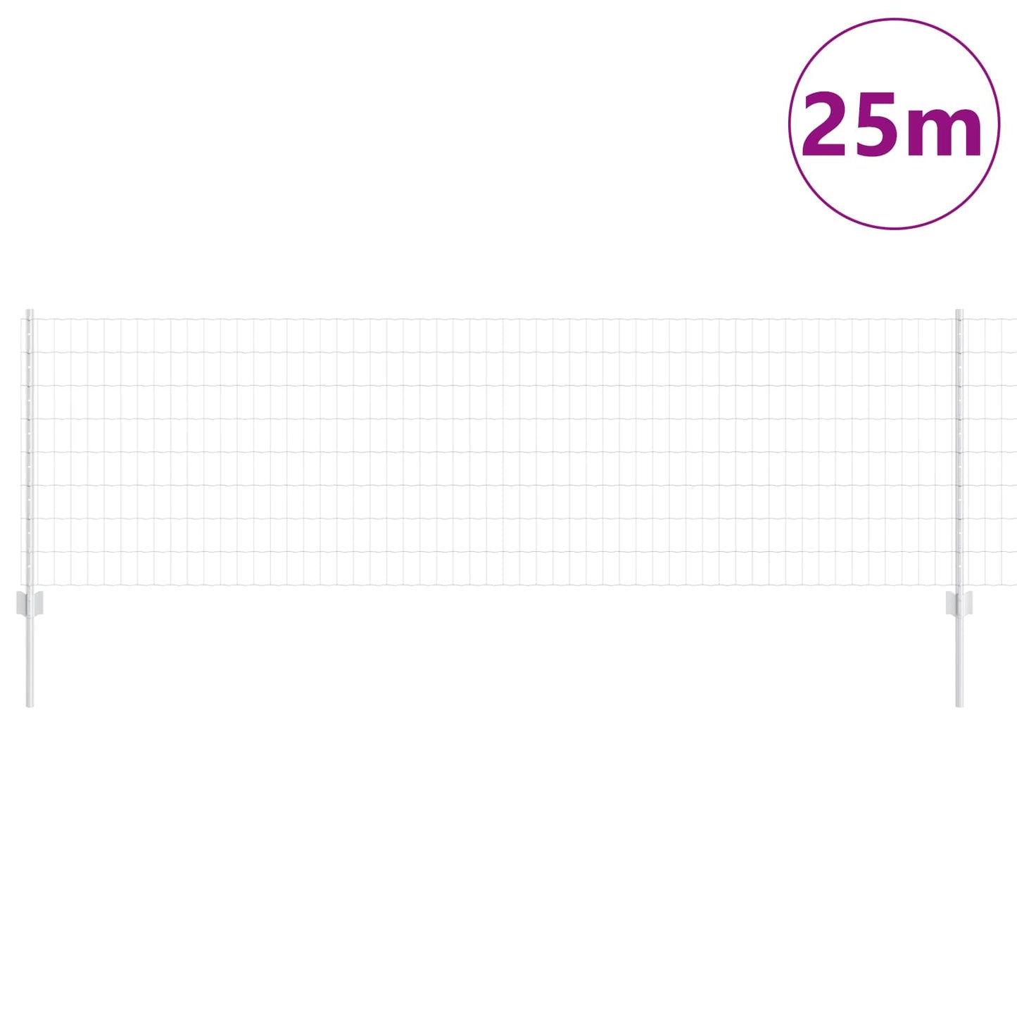 Euro Fence with Post 25 x 0.8 m Galvanised Steel Silver Mesh