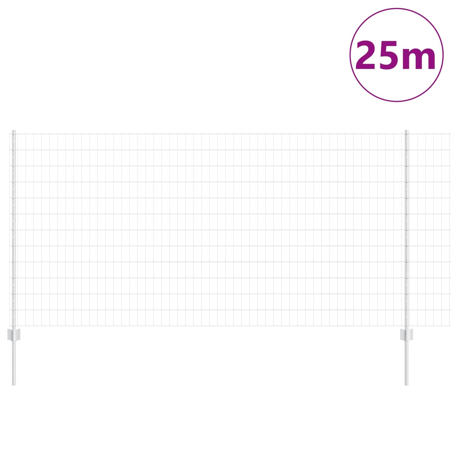 Euro Fence with Post 25 x 1.2 m Galvanised Steel Silver Mesh