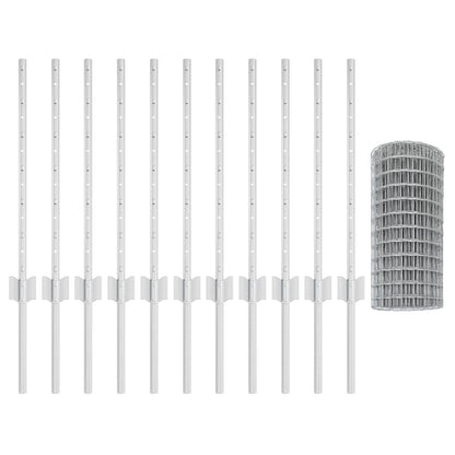 Euro Fence with Post 25 x 0.6 m Galvanised Steel Silver Mesh