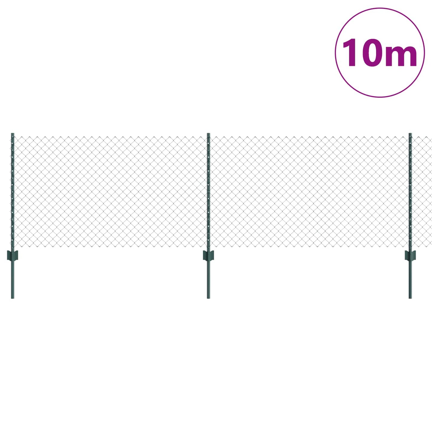 Chainlink Fence with Post 10 x 0.8 m PVC-Coated Steel Green