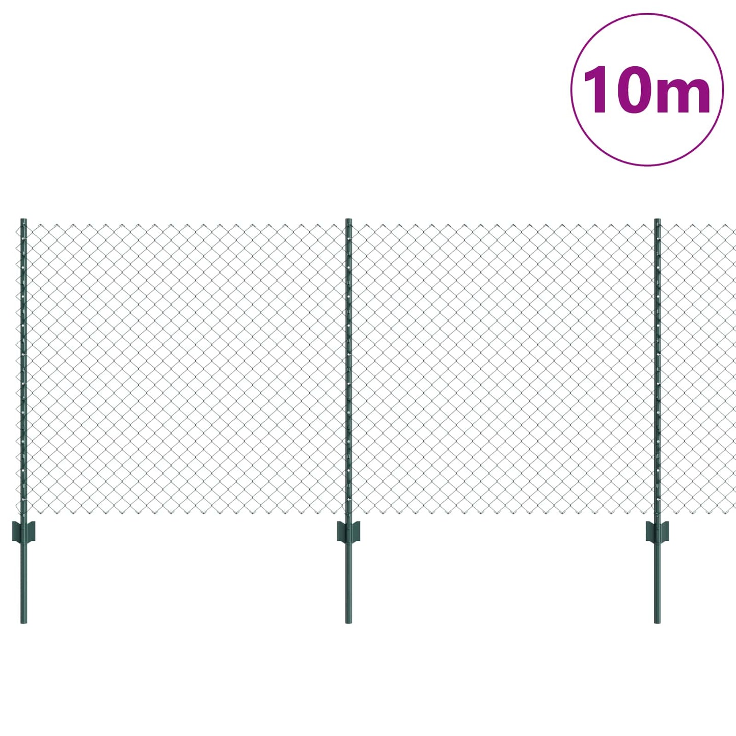 Chainlink Fence with Post 10 x 1 m PVC-Coated Steel Green Mesh