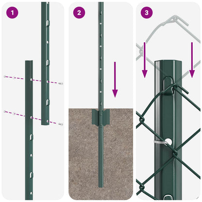 Chainlink Fence with Post 10 x 1.4 m PVC-Coated Steel Green