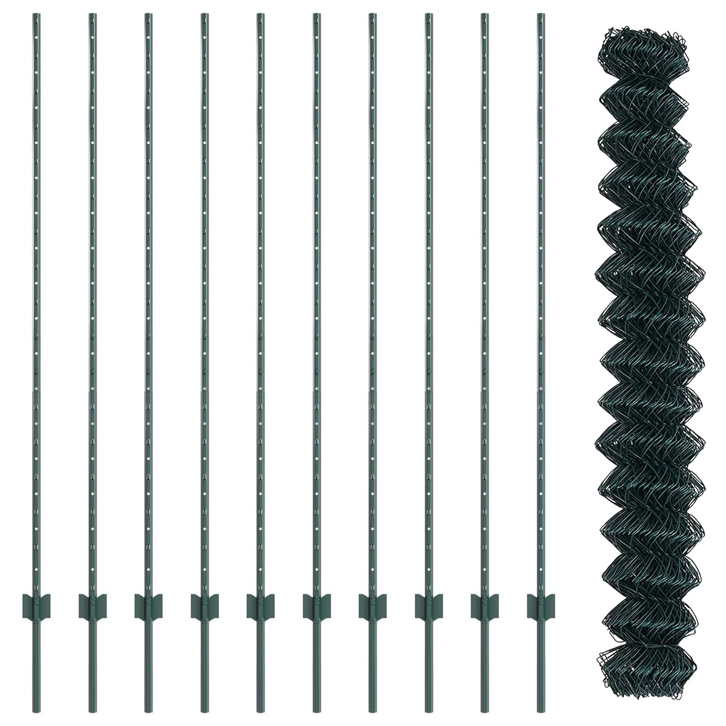 Chainlink Fence with Post 10 x 1.6 m PVC-Coated Steel Green