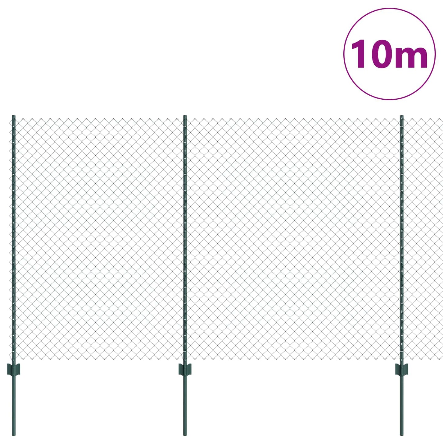 Chainlink Fence with Post 10 x 1.6 m PVC-Coated Steel Green