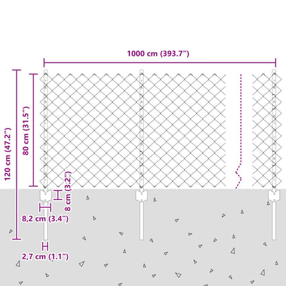 Chainlink Fence with Post 10 x 0.8 m PVC-Coated Steel Green