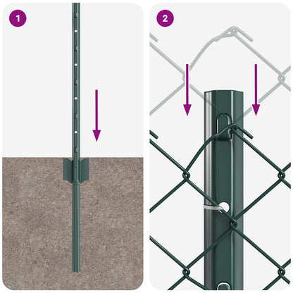 Chainlink Fence with Post 25 x 0.6 m PVC-Coated Steel Green