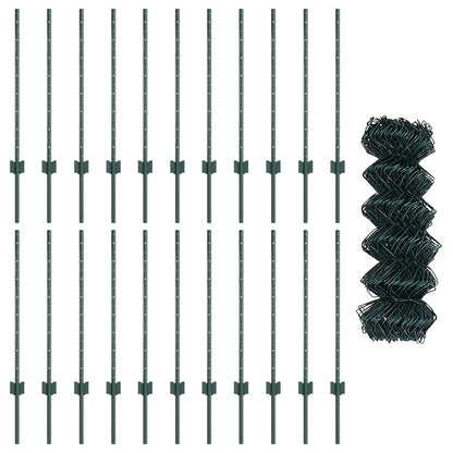Chainlink Fence with Post 25 x 0.8 m PVC-Coated Steel Green
