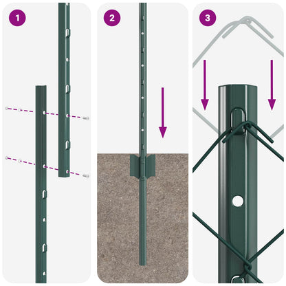 Chainlink Fence with Post 25 x 1.6 m PVC-Coated Steel Green