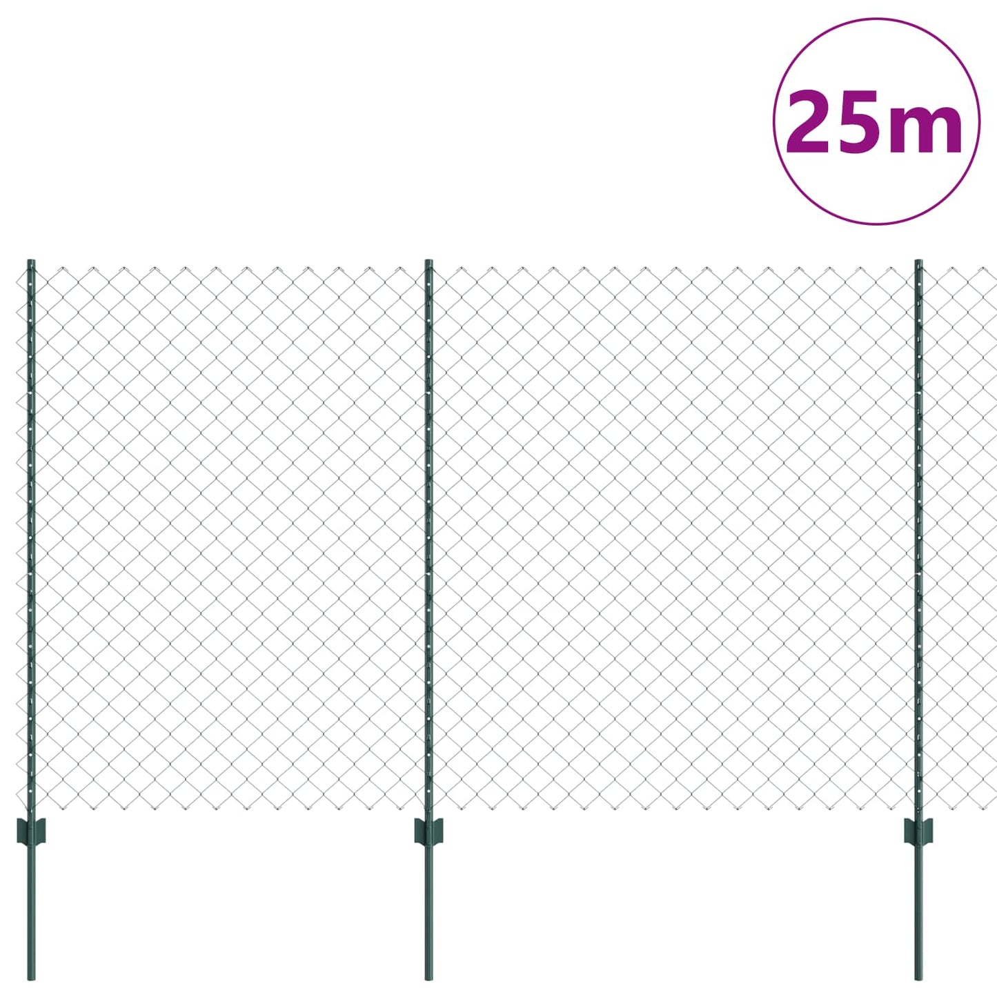 Chainlink Fence with Post 25 x 1.6 m PVC-Coated Steel Green